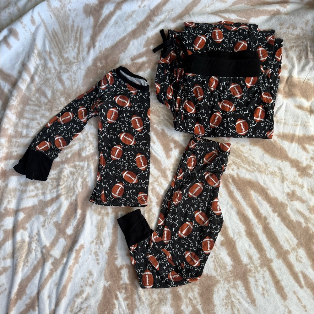 FOOTBALL FAMILY MATCHING Bamboo Set Little Snuggles Size 2T & Adult Medium Pants
